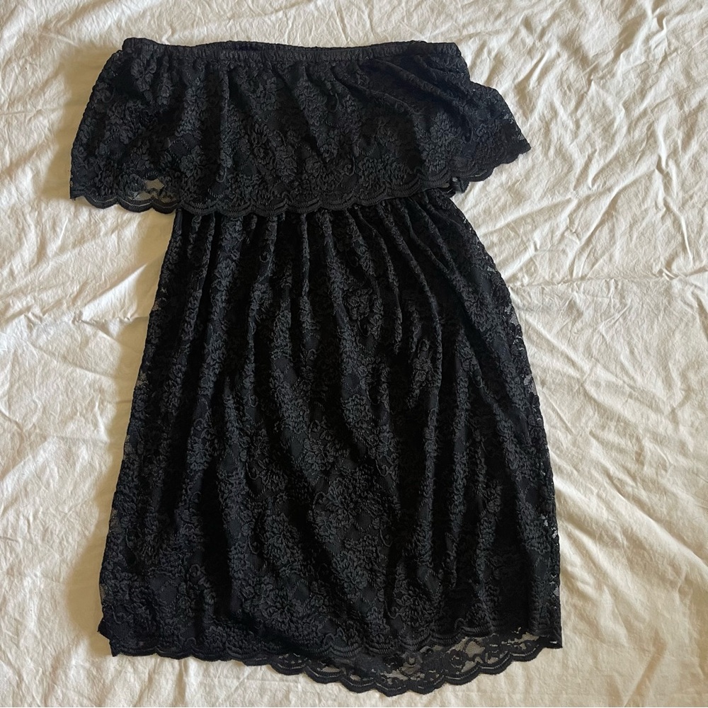 Strapless black lace dress